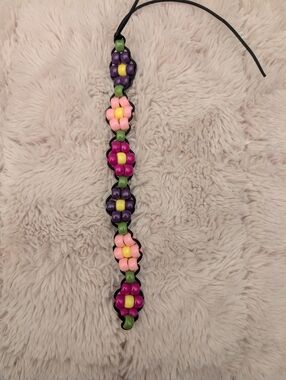 Handmade Multicolor Flower Bead Bracelet - Pink, Purple, Green, Yellow